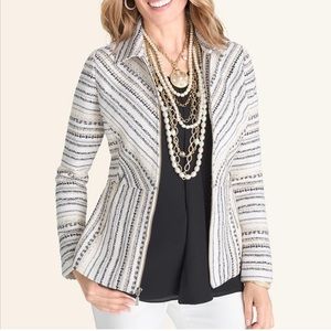 Chico's Textured Striped Blazer - Cream and Black